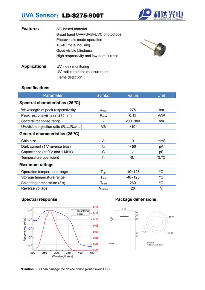 SiC系列紫外探測(cè)器 LD-S275-900T