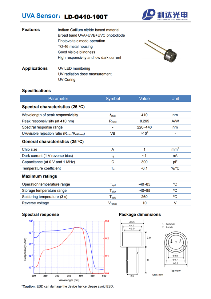 GaN系列紫外探測(cè)器 LD-G410-100T